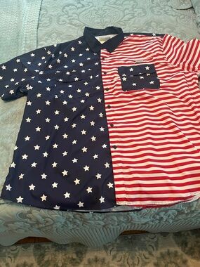 Men's Patriotic Star & Stripe Button-Down Shirt - Navy, Red & White